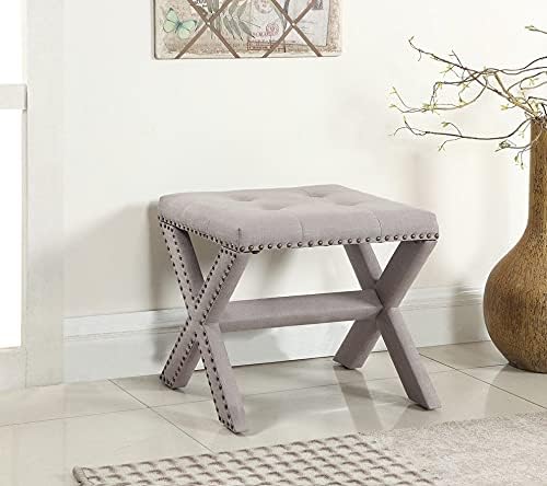 Linen Blend Accent Bench with Nailhead Trim