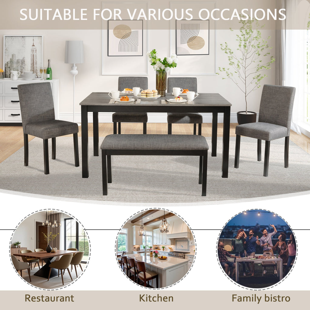 6-Piece Dining Table Set with Bench and Chairs
