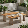 Outdoor Acacia Wood Bench Set of 2
