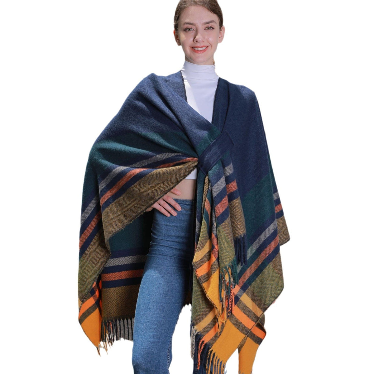 Adjustable Strap New European And American Classic Plaid Shawl