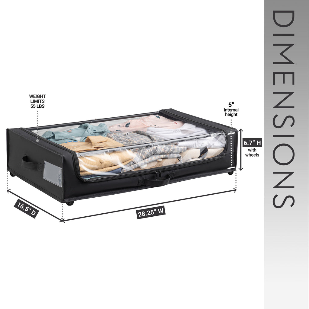 Set of 2 Under-Bed Rolling Storage Containers with Transparent Cover