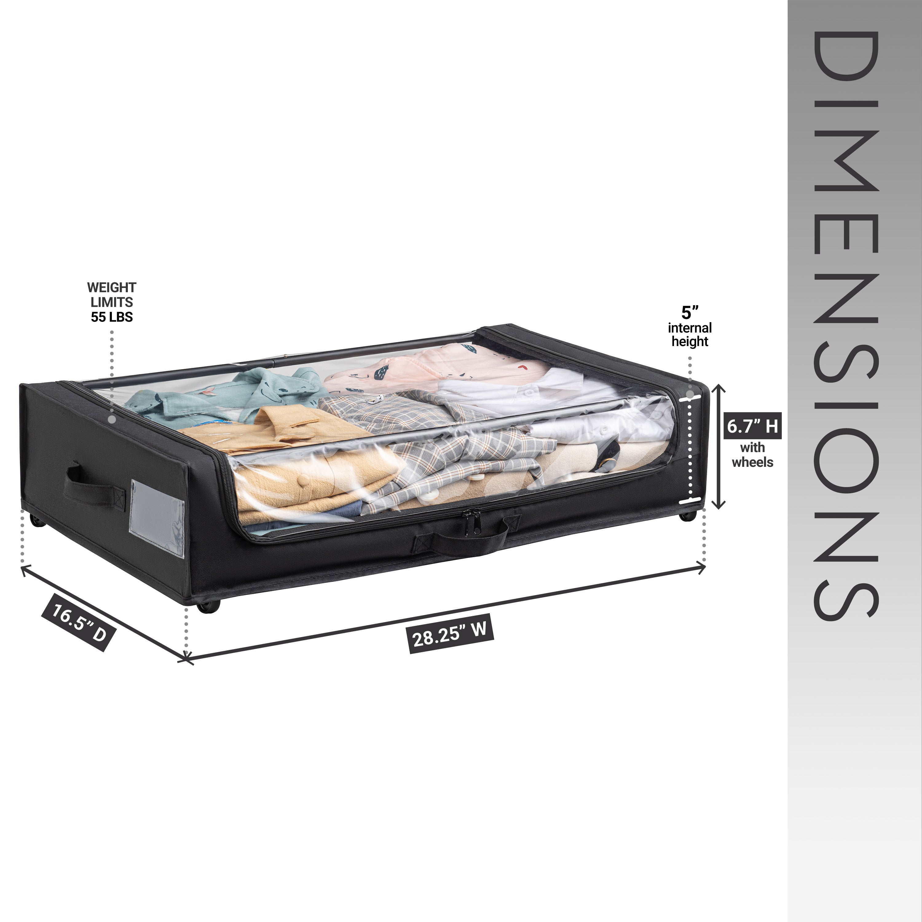 Set of 2 Under-Bed Rolling Storage Containers with Transparent Cover