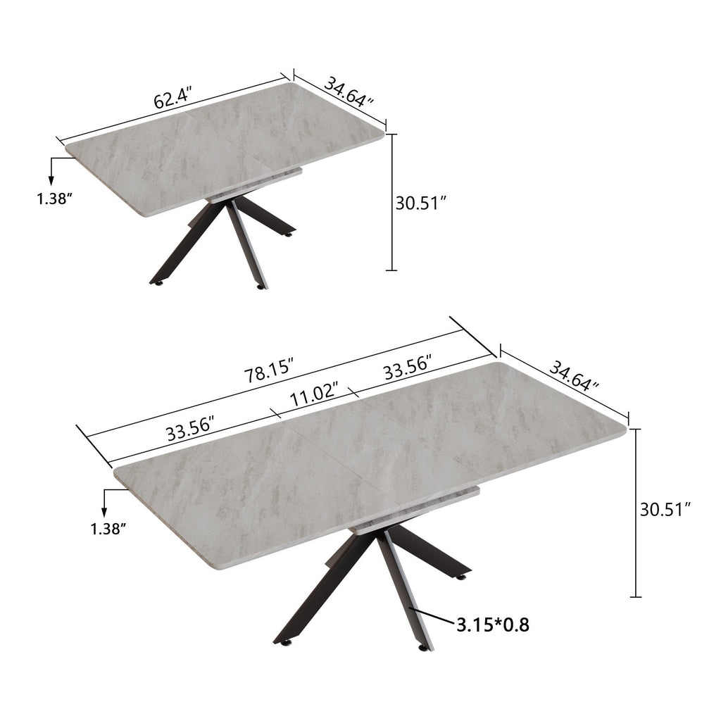62.4" to 78.15" Extendable Dining Table Set for 6-8