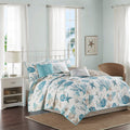 6 Piece Cotton Sateen Quilt Set with Throw Pillows Aqua - King/Cal King