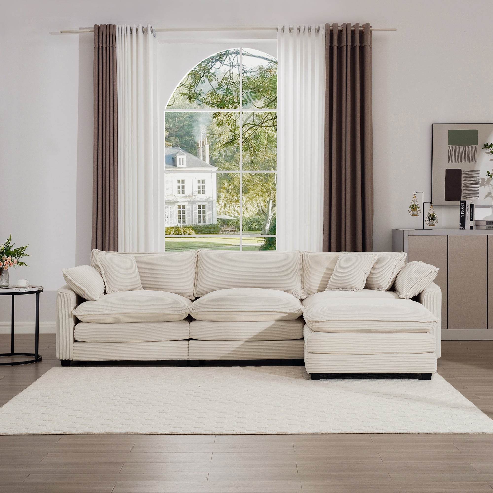 Modular Deep Seat 3-Seat Sofa Couch with Ottoman