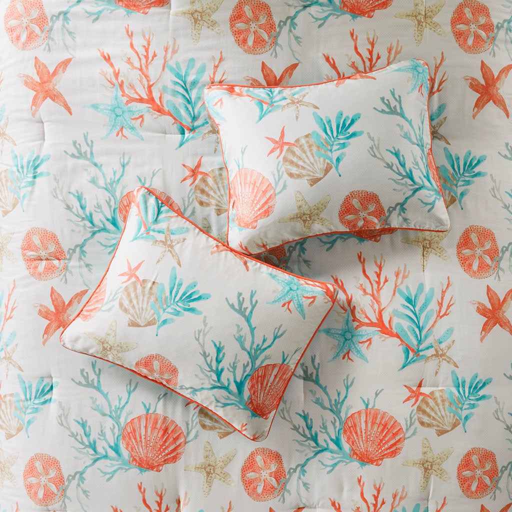 7 Piece Cotton Sateen Comforter Set Coral King