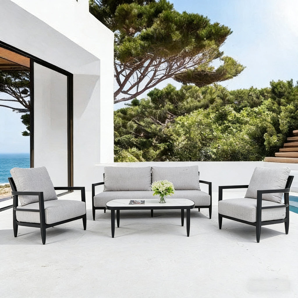 4PC Outdoor Conversation Set with Modern Club Chairs