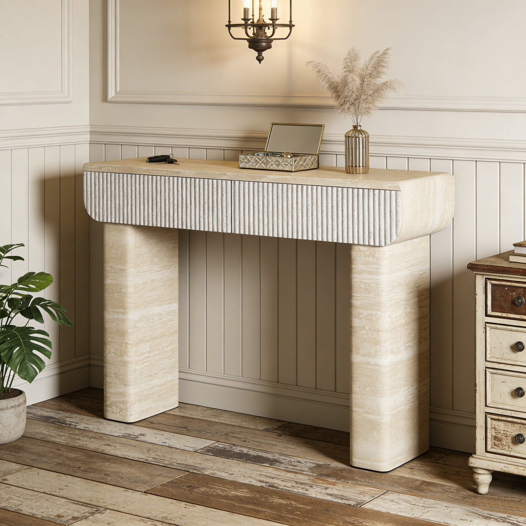 Entryway Table With Two Hidden Handle Drawers