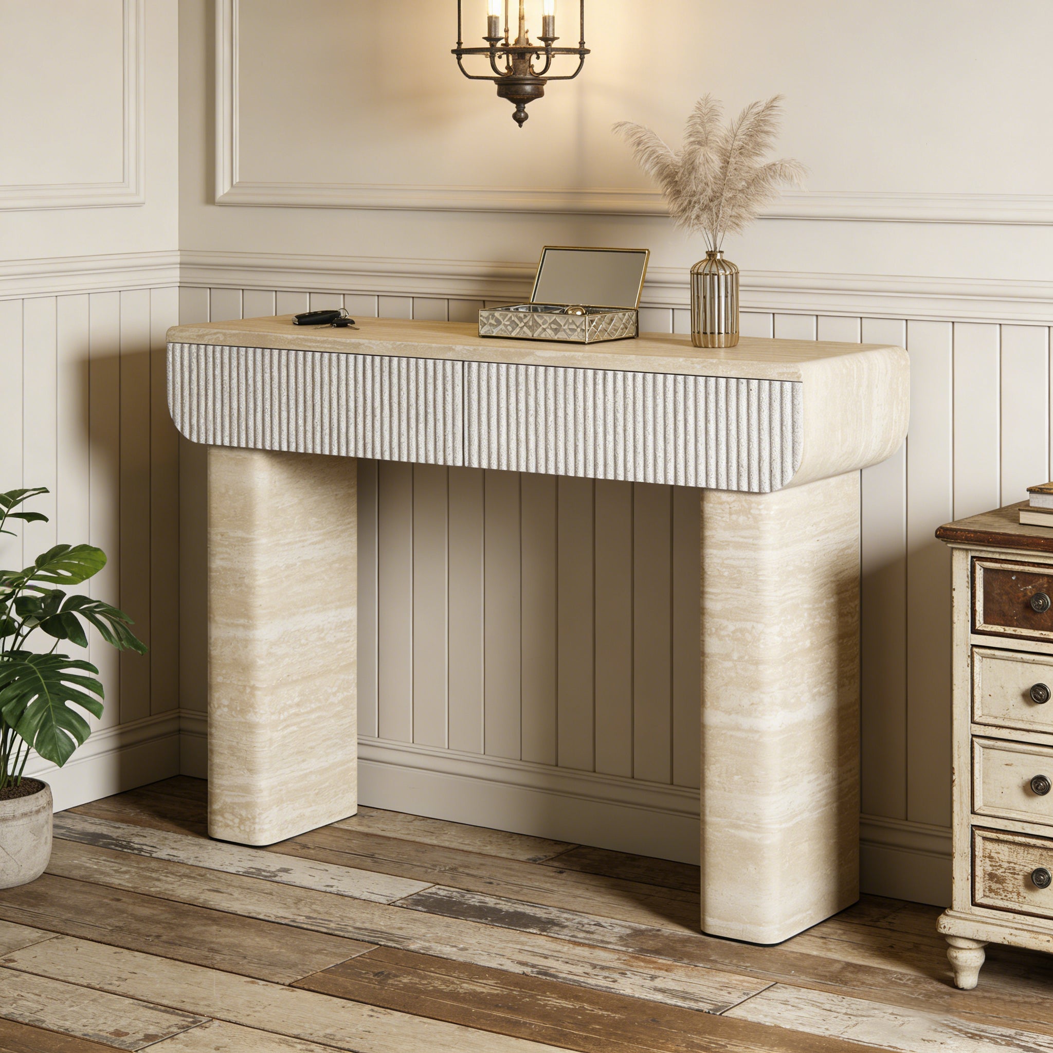 Entryway Table With Two Hidden Handle Drawers