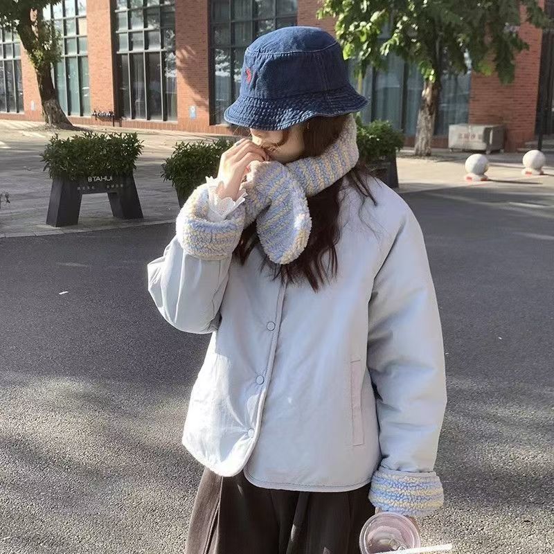 Korean-style Scarf-collar Cotton-padded Coat Warm And Loose-fitting Outerwear