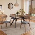 5-Piece Upholstered Dining Set With Rubberwood Frame, Grey+Walnut+Black