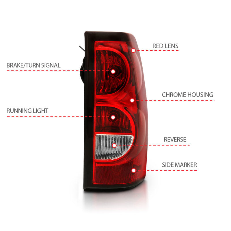 ANZO 2004-2007 Chevy Silverado Taillight Red/Clear Lens w/Black Trim (OE Replacement) 311302