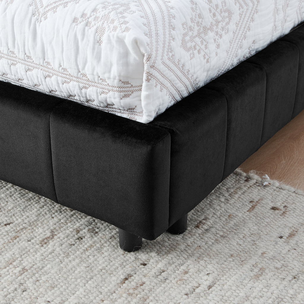 Full Size Upholstered Tufted Bed Frame - Black Velvet