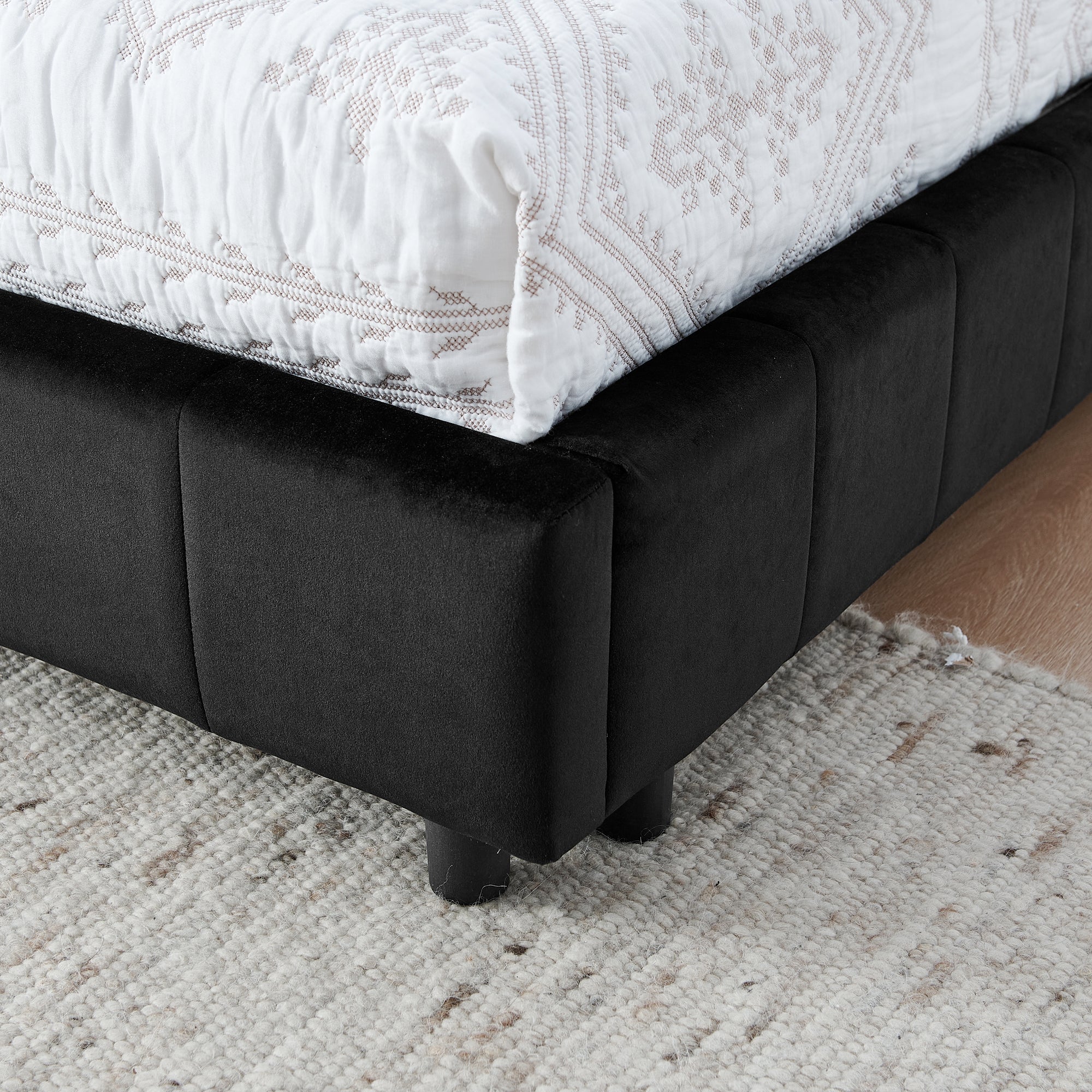 Full Size Upholstered Tufted Bed Frame - Black Velvet