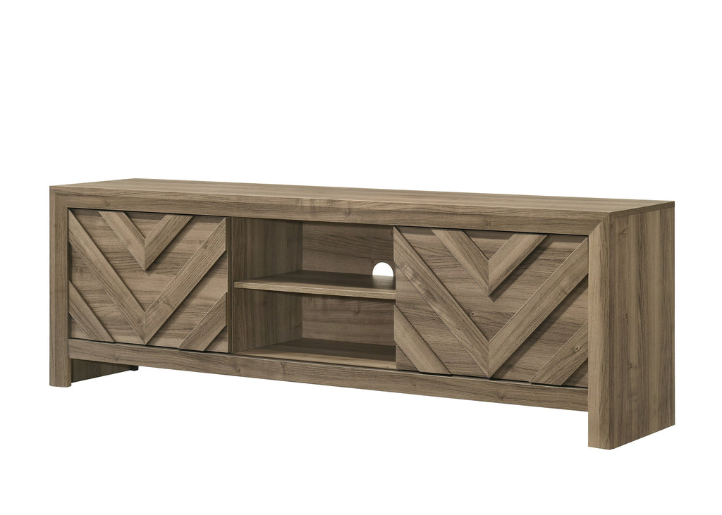 1pc Rustic Chevron-Patterned Entertainment Console TV Stand