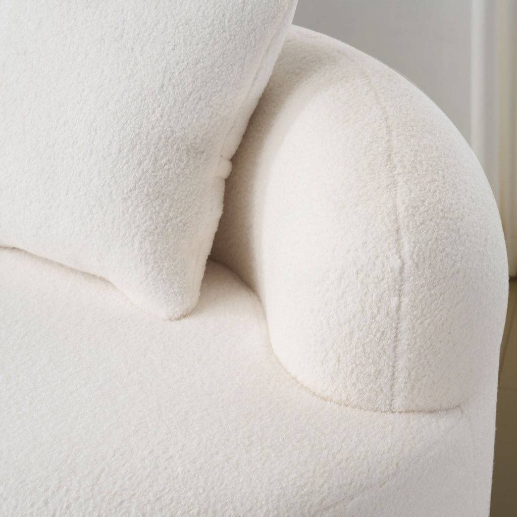 White Curved Loveseat Sofa with Round Armrest