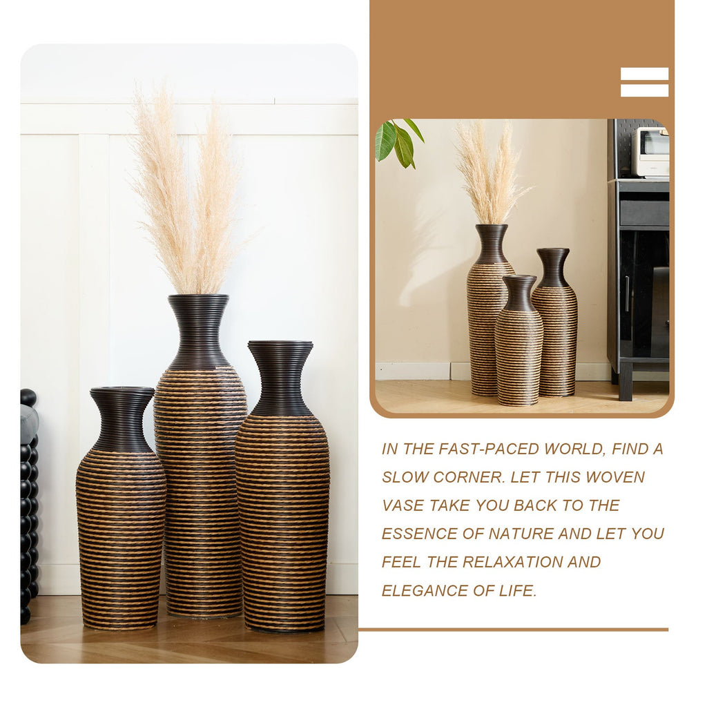 Hand-Woven PVC Rattan Vases, Set of 3 Decorative Floor Vases