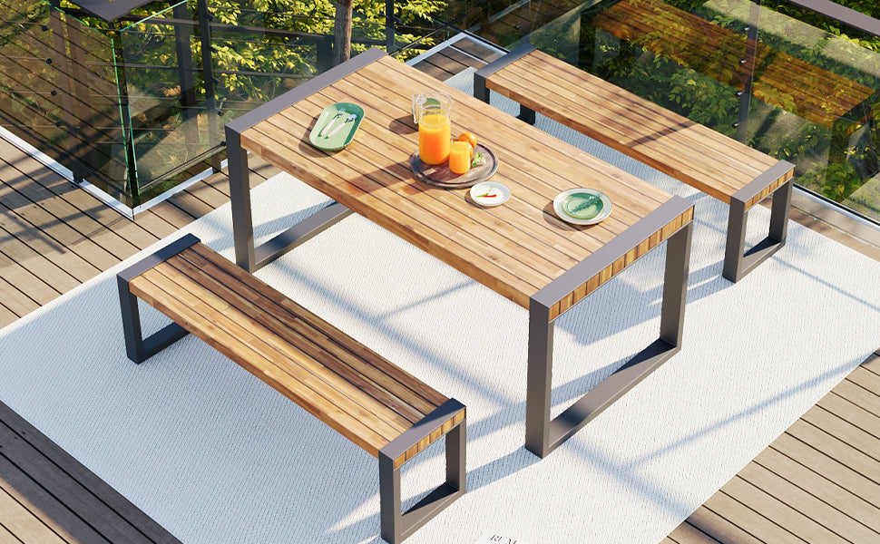 GO 3-Pieces Outdoor Dining Table with Benches