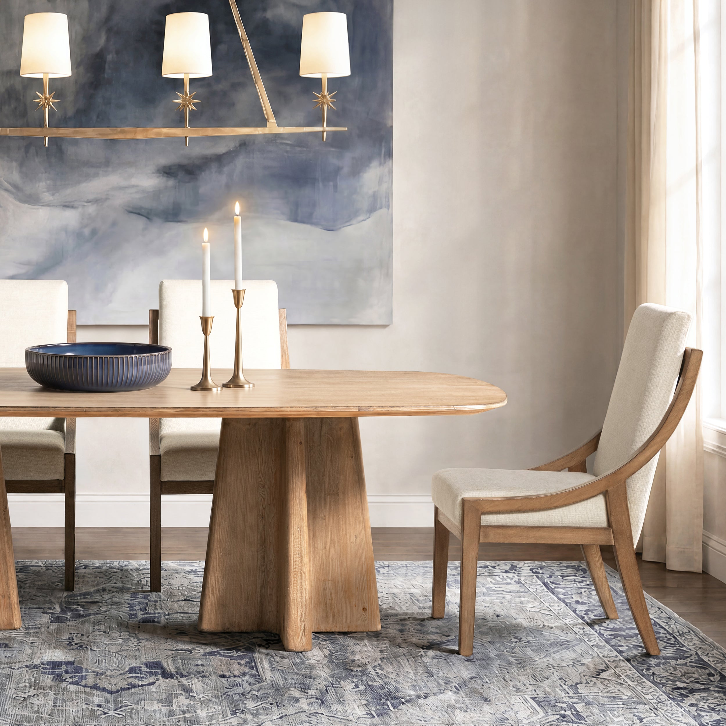 Lennox High-Back Upholstered Reclaimed Pine Wood Dining Chair Set