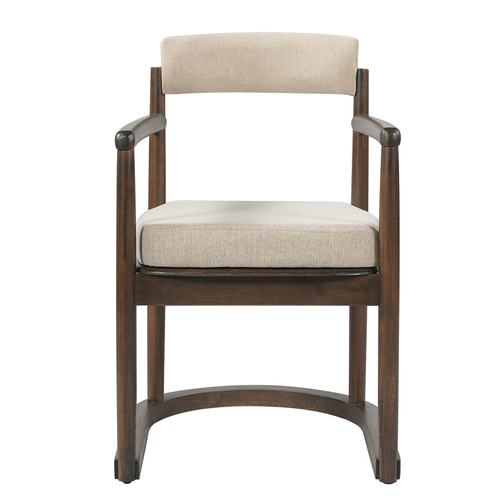 7-Piece Dining Table Set, 71" Rectangular Rubber Wood Dining Table with 6 Upholstered Arm Chairs