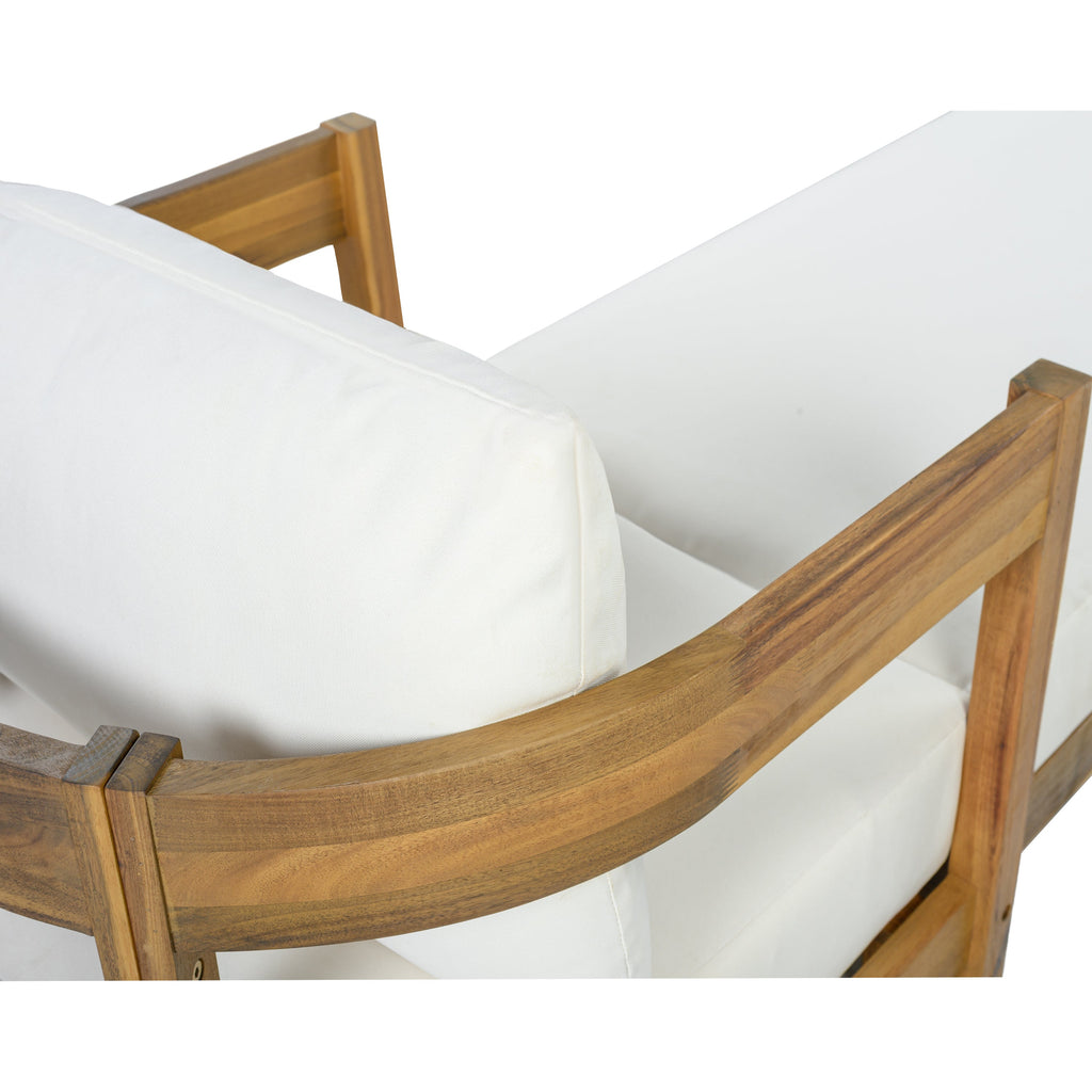 78" Acacia Wood Outdoor Chaise Lounge Chair with Curved Frame