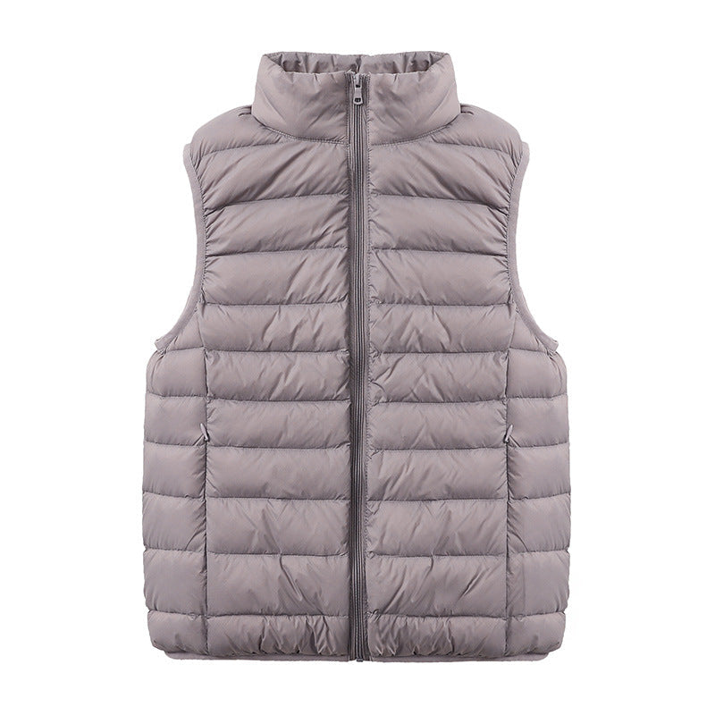 Womens Thin-style Down Vest, Cross-border, Two-way Zipper, 90 White Duck Down, Short Length