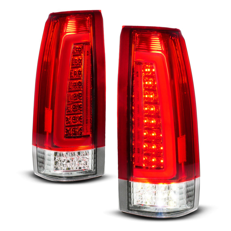 ANZO 88-99 Chevy C/K1500/2500/3500 Full LED Light Tube Taillights Chrome Housing Red/Clear Lens 311484