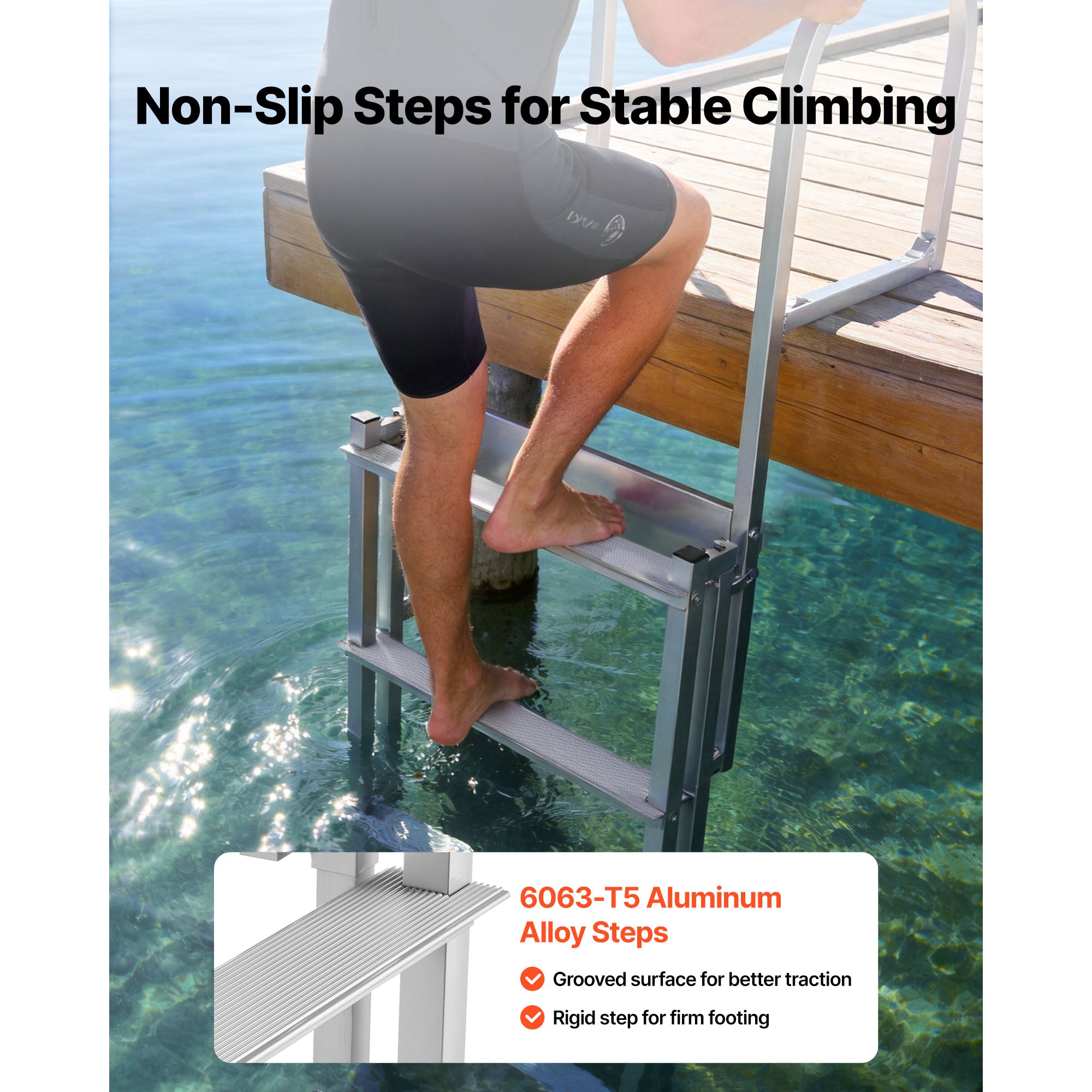 Retractable Dock Ladder - 5 Steps, Aluminum Alloy