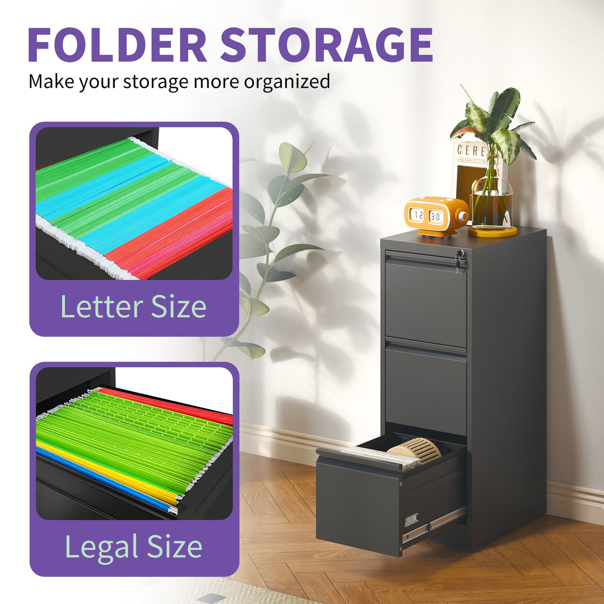3 Drawer Metal Vertical File Cabinet with Lock