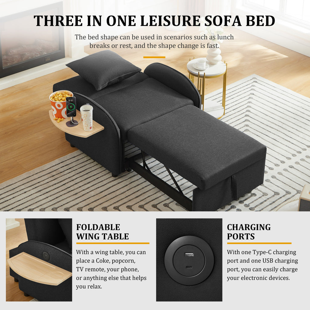 Sleeper Sofa Chair Bed - 3 In 1 Convertible Armchair