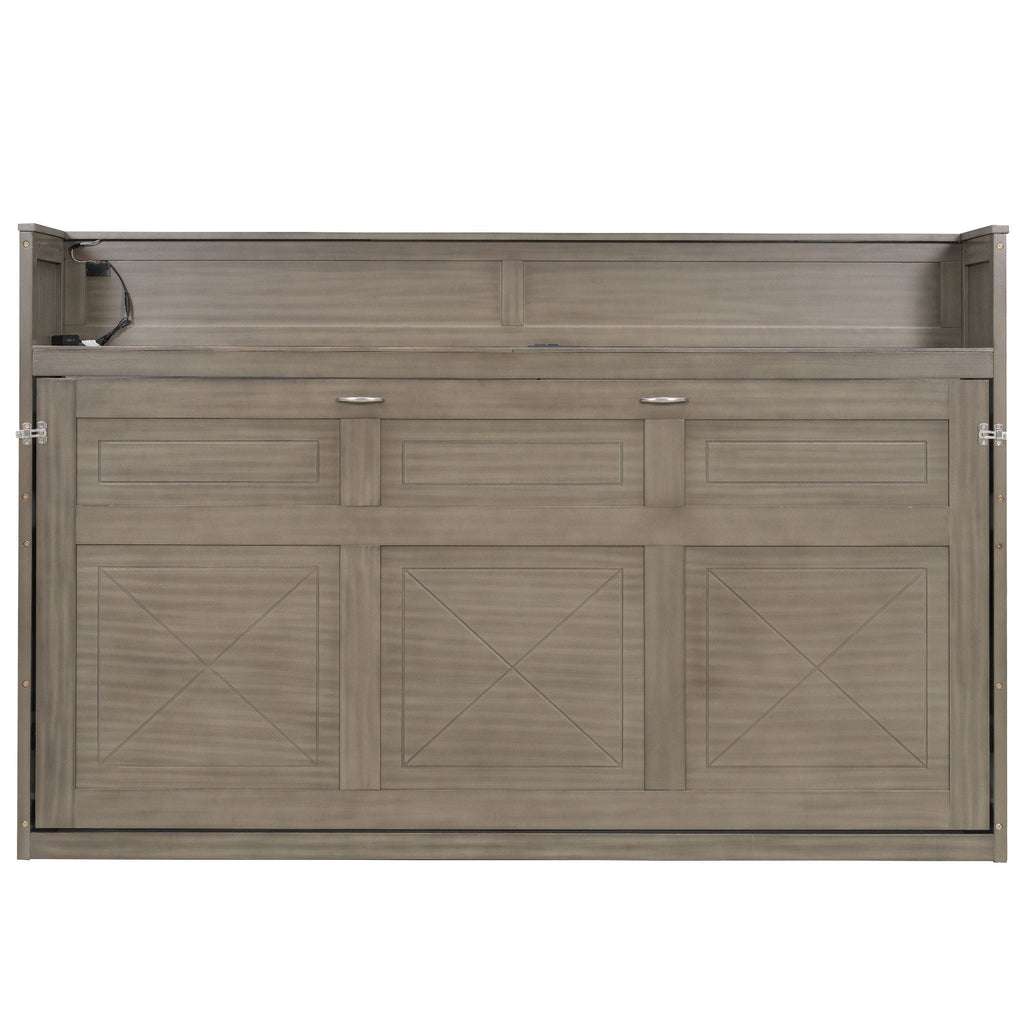 Twin XL Size Murphy Bed with Desk, LED Light and USB Charging Station