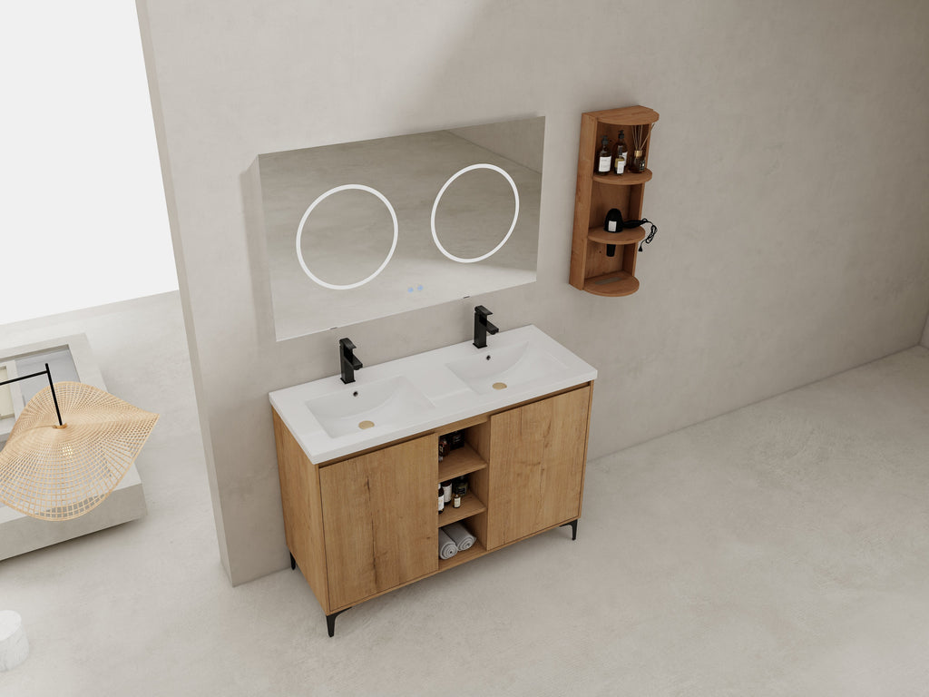 48" Freestanding Bathroom Vanity With Double Sink and Storage Rack