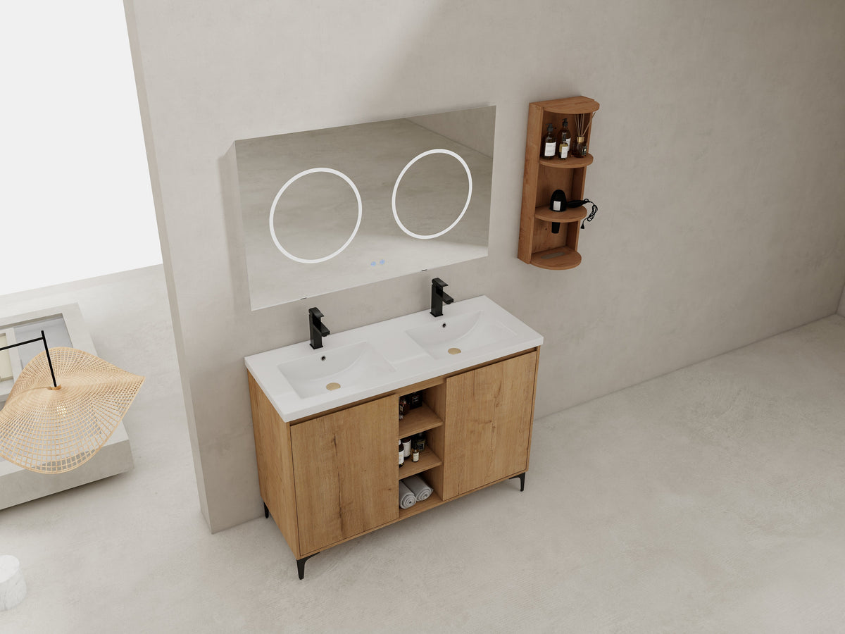 48" Freestanding Bathroom Vanity With Double Sink and Storage Rack