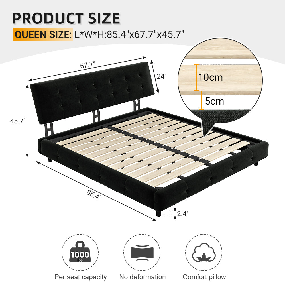 Queen Size Bed Frame with Tufted Headboard