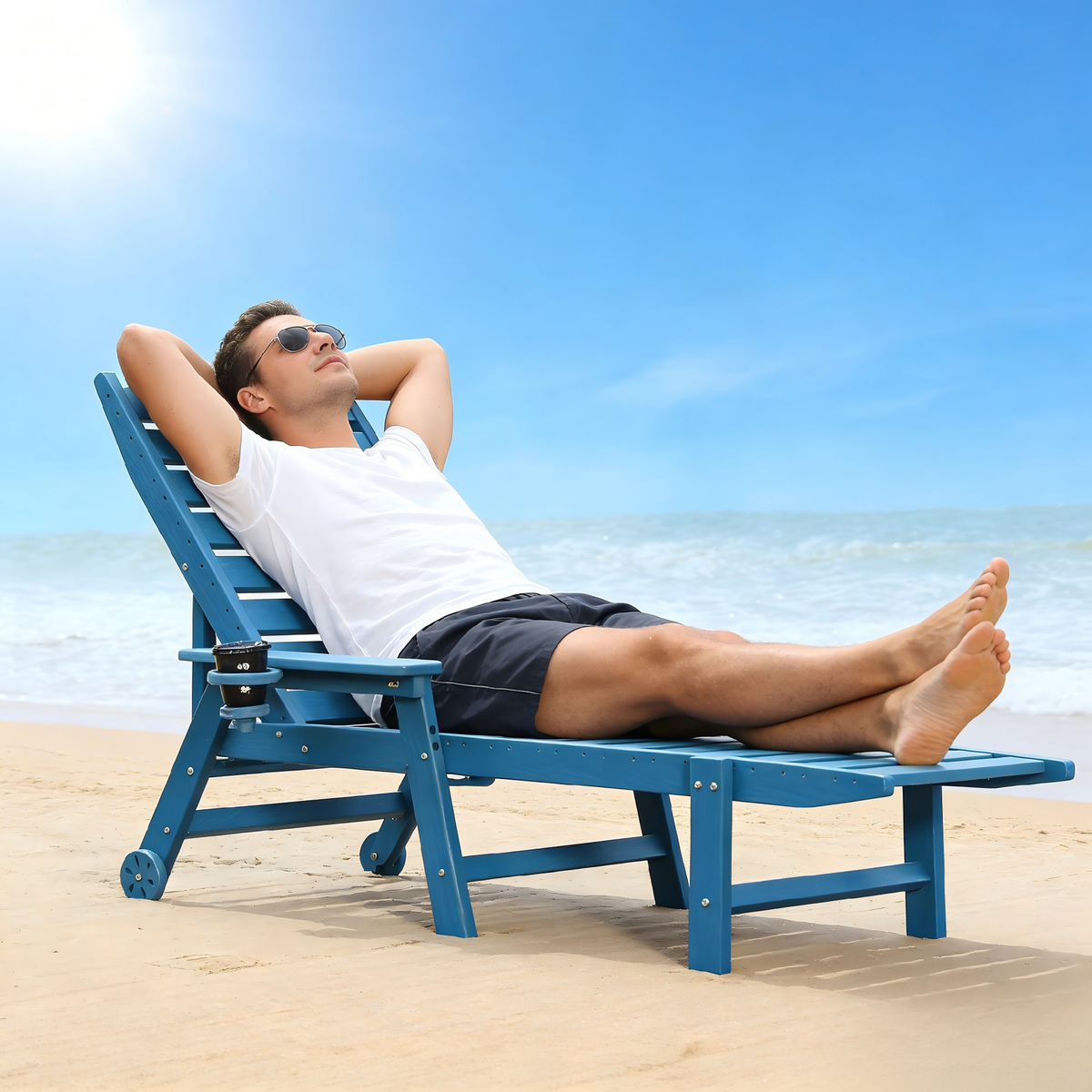 HDPE Chaise Lounge Chair Outdoor with 4-Position Adjustable Backrest