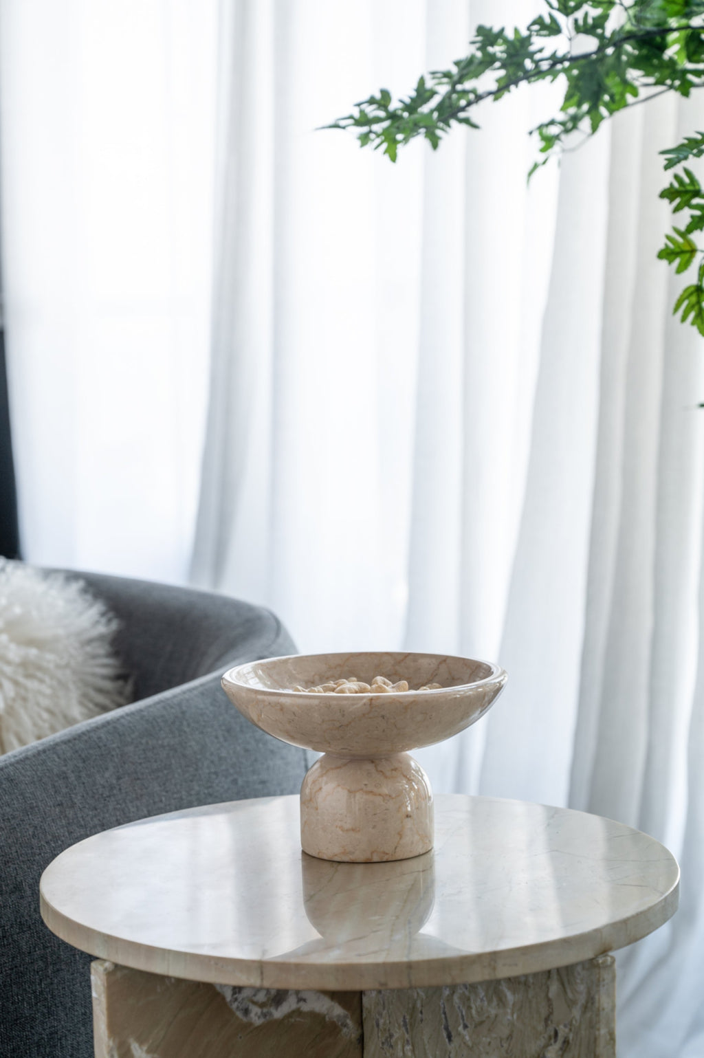 Round Marble Pedestal Fruit Bowl