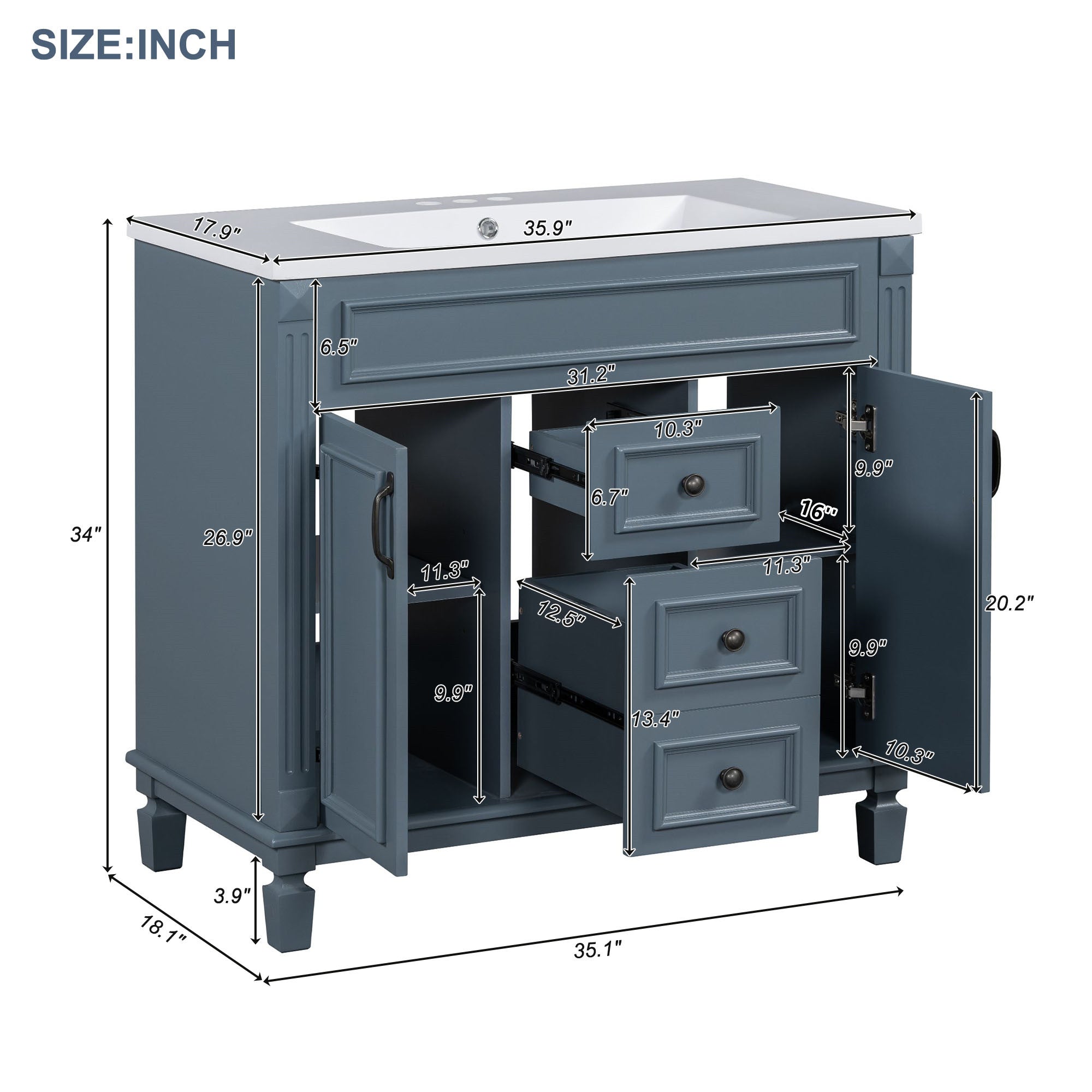 36'' Bathroom Vanity with Top Sink, Royal