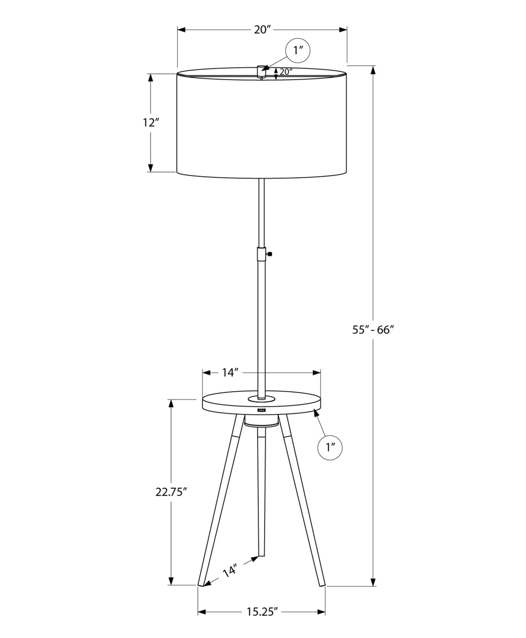 63" Floor Lamp with Table Shelf