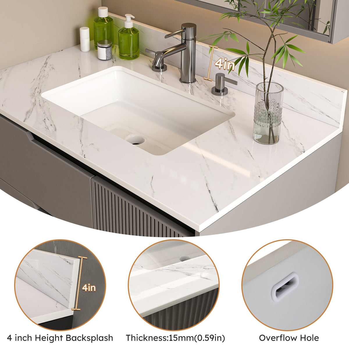 37 Inch Marble Vanity Top