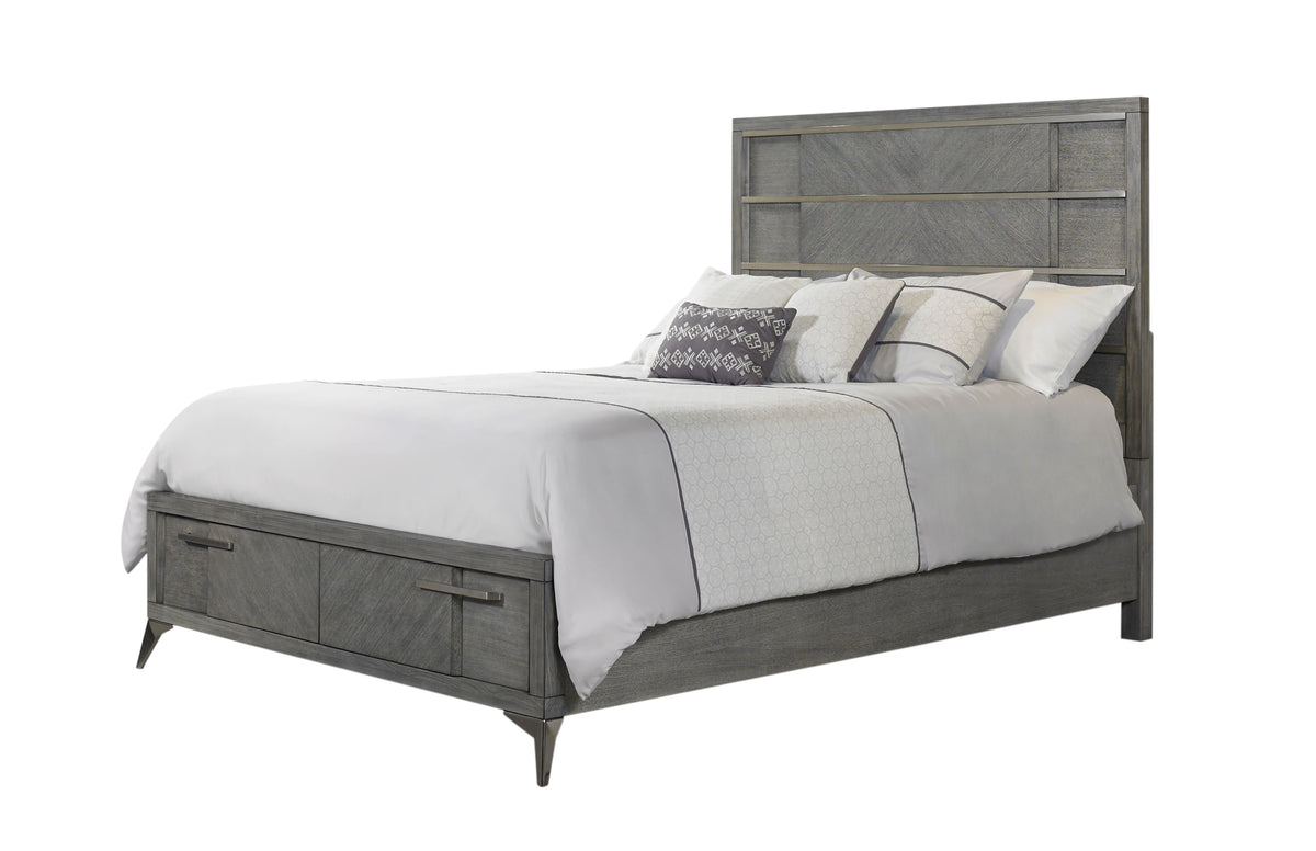 Gray Queen Storage Bed with Book Matched Veneer