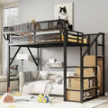 Full Size Loft Bed with Stairs and Storage Shelves