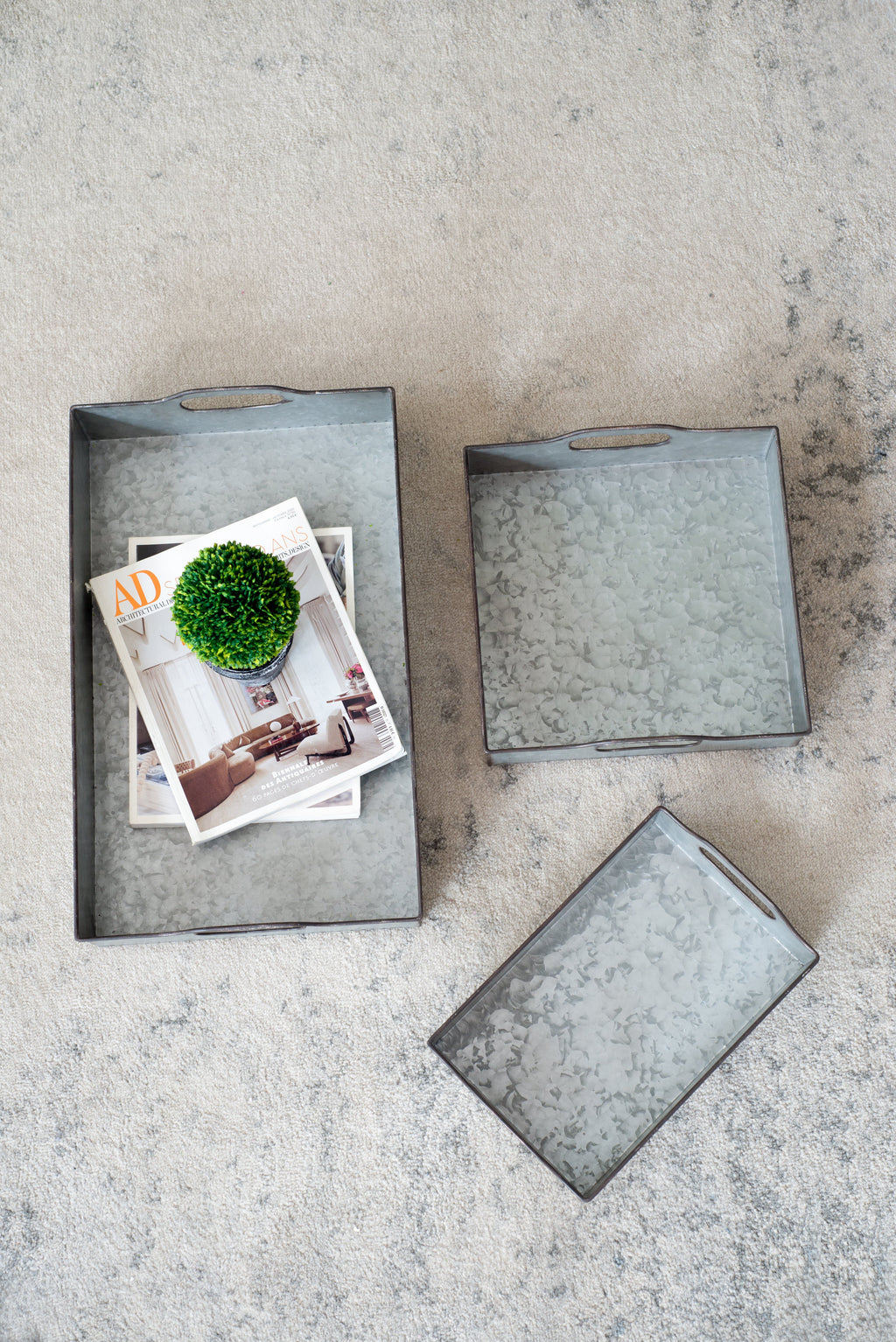 Set of 3 Decorative Galvanized Trays