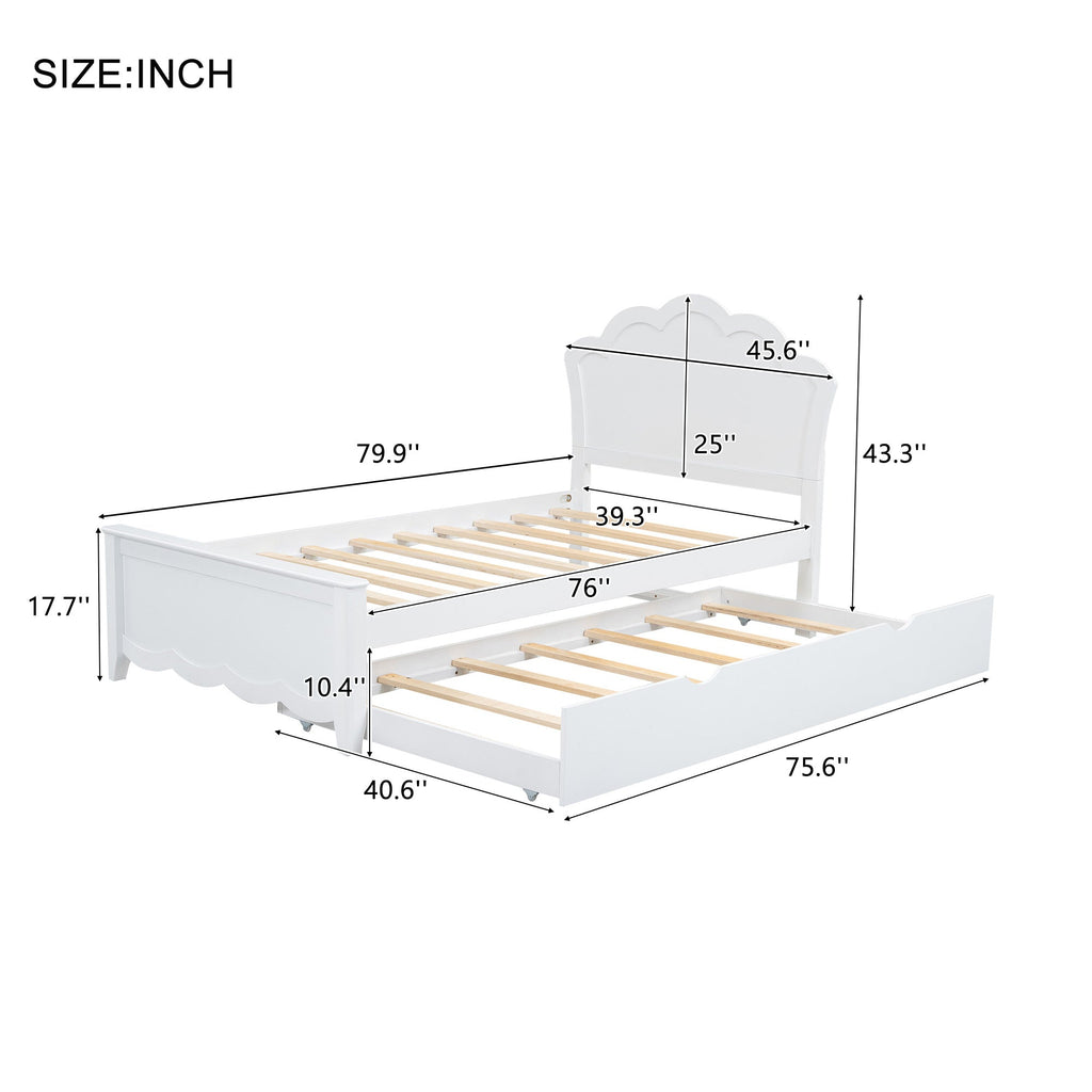Twin Size Wood Platform Bed with Headboard and Twin Size Trundle