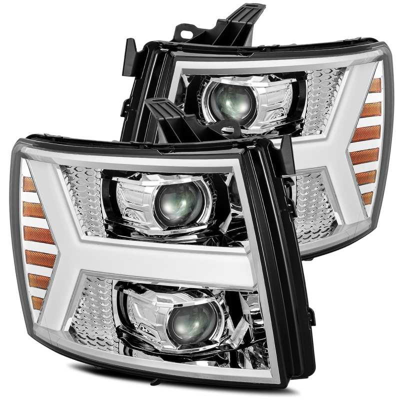 AlphaRex 07-13 Chevy 1500 LUXX LED Proj Headlights Plank Design Chrome w/ Activ Light/Seq Signal/DRL 880222 *Discontinued