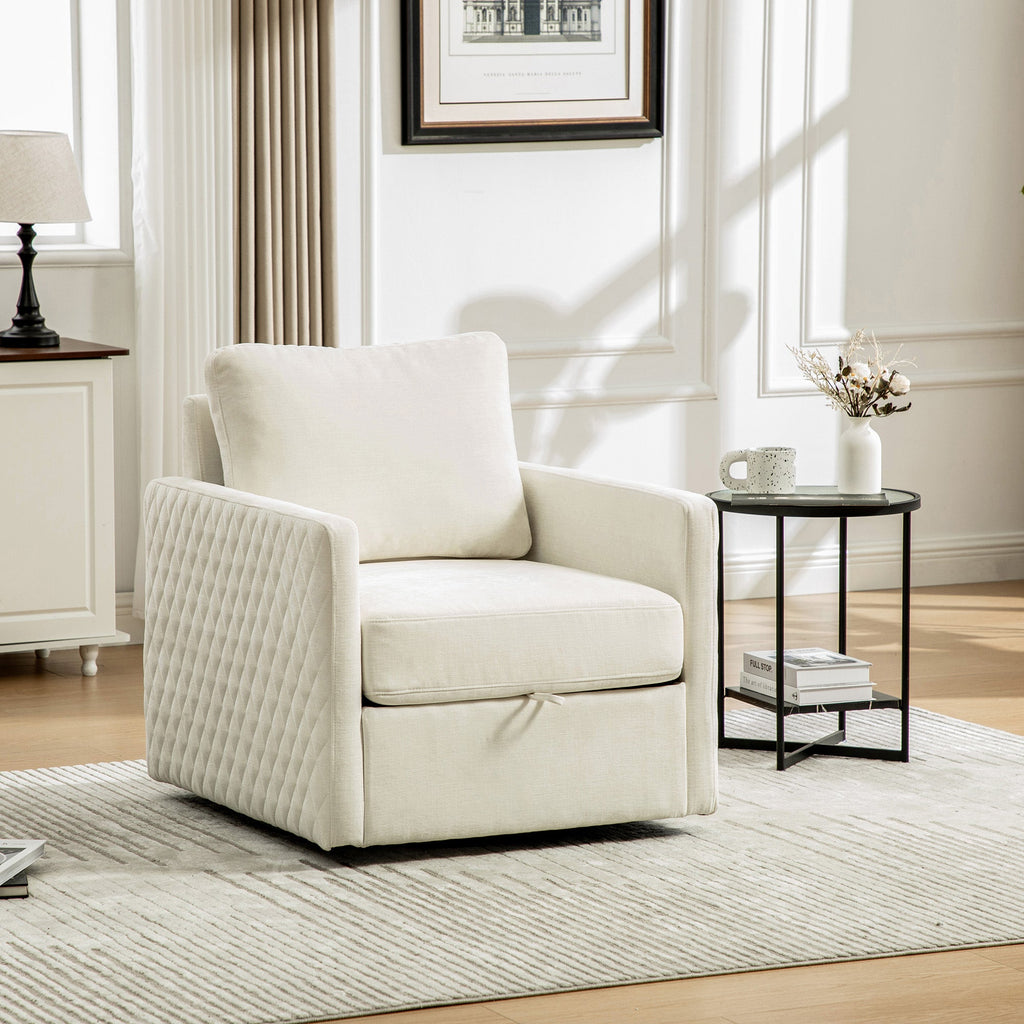 29.5"W Upholstered 360° Swivel Armchair with Hidden Storage