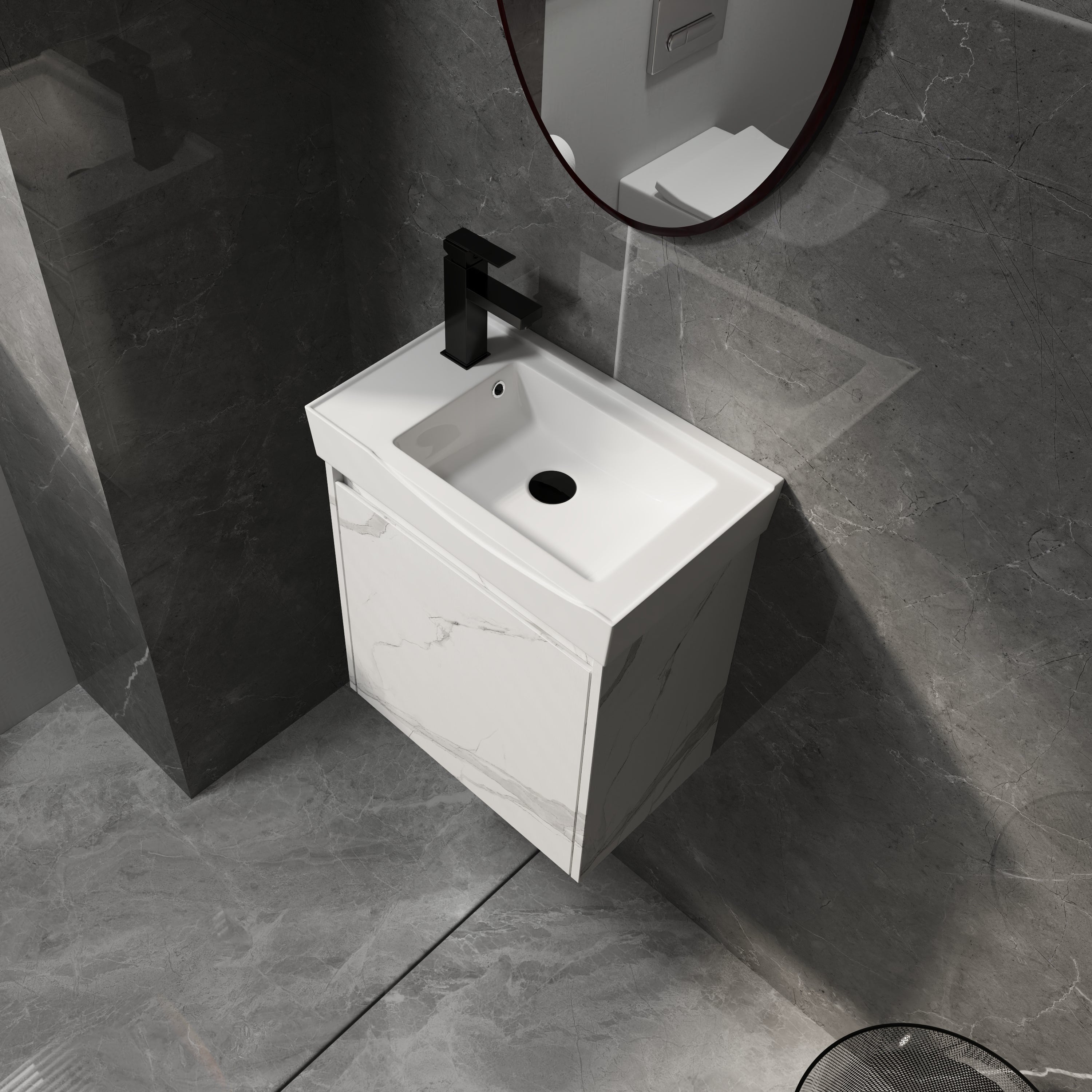 20" Wall-Mounted Bathroom Vanity with Ceramic Sink