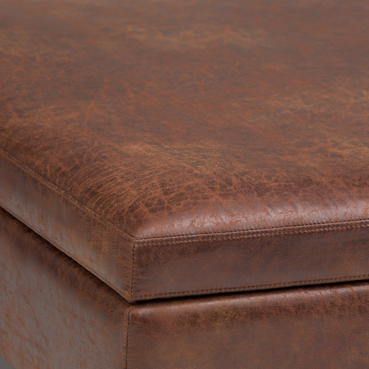 Owen 36 Inch Wide Square Coffee Table Storage Ottoman in Distressed Saddle