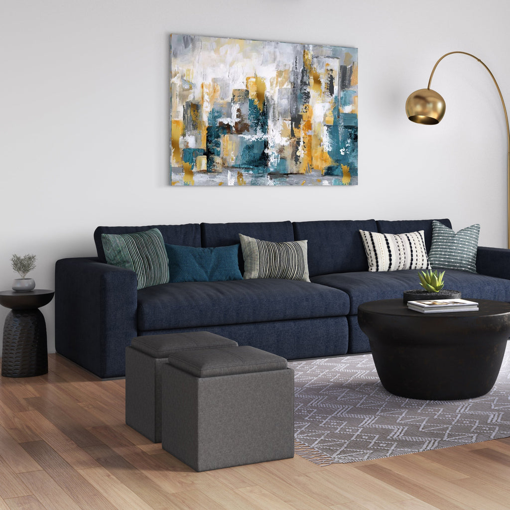 Rockwood 17 Inch Wide Cube Storage Ottoman with Tray