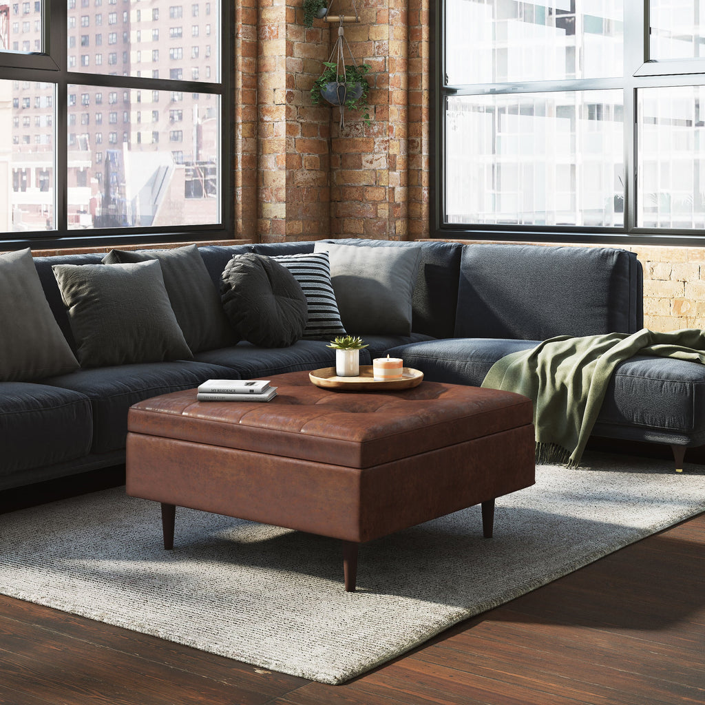 Shay Mid-Century Large Square Coffee Table Storage Ottoman