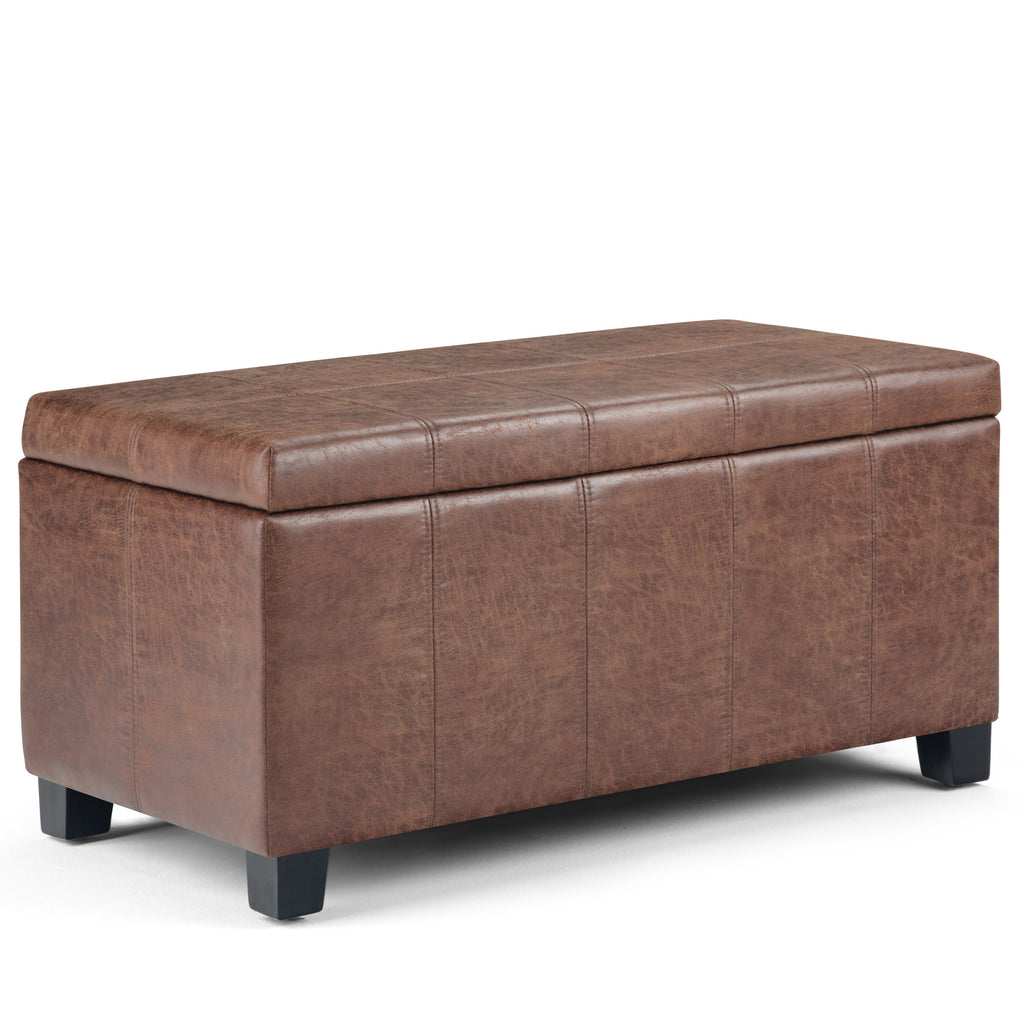 Dover 36 Inch Wide Storage Ottoman Bench in Distressed Umber